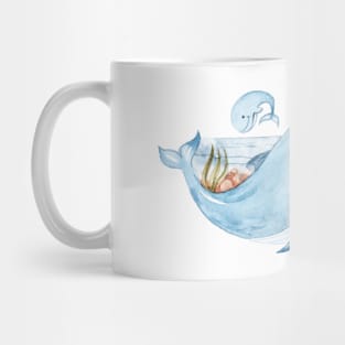 Watercolor blue orca whale illustration, cute kids print Mug